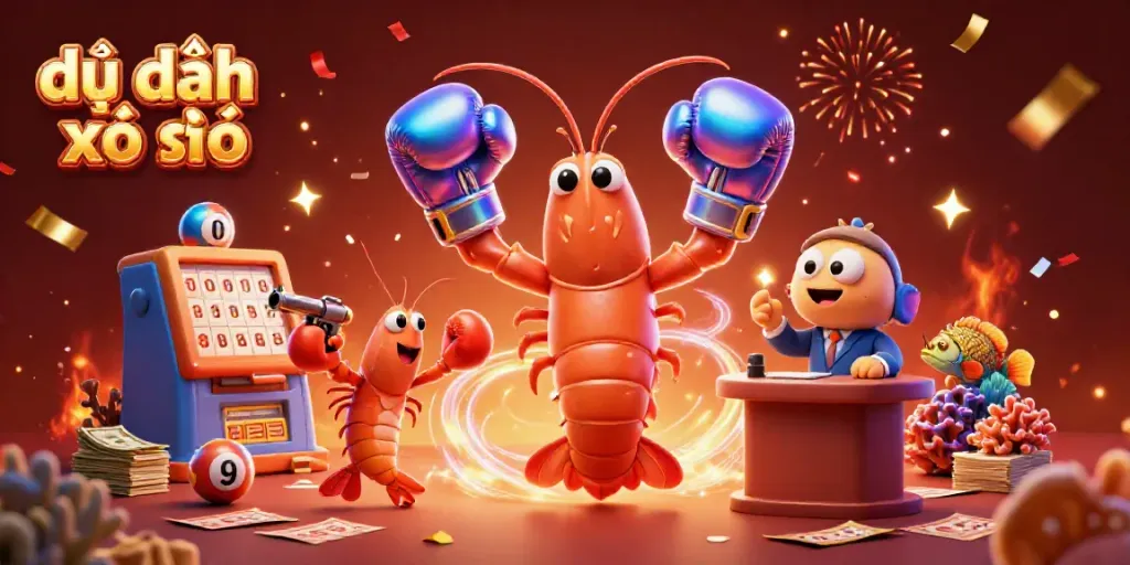 Engaging scene showcasing dự đoán xổ số with lottery characters and vibrant elements, creating an energetic atmosphere.