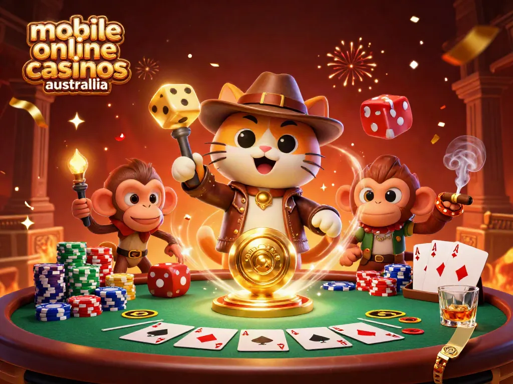 Experience the thrill of mobile online casinos Australia with vibrant characters and exciting casino gameplay.