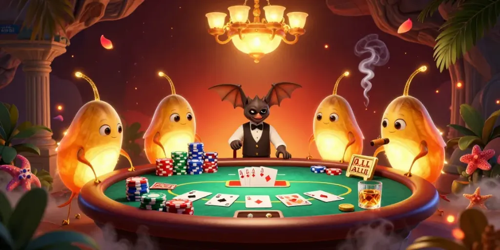 Soi cầu xổ số illuminated by glowworms in a vibrant casino scene featuring poker elements.