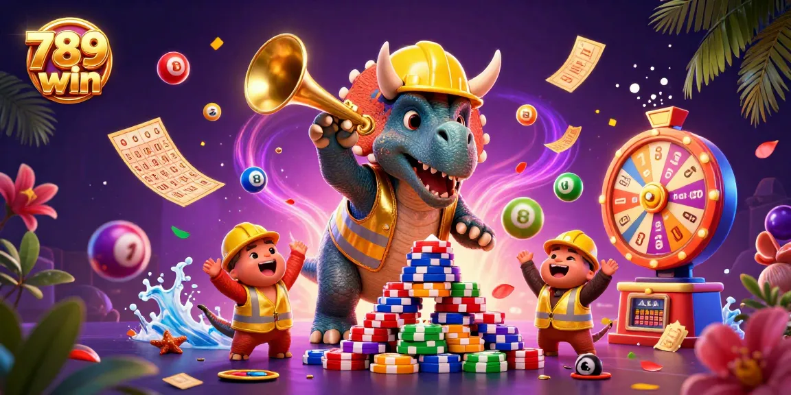 Experience thrilling games at 789win with vibrant illustrations of dynamic lottery elements and celebratory icons.