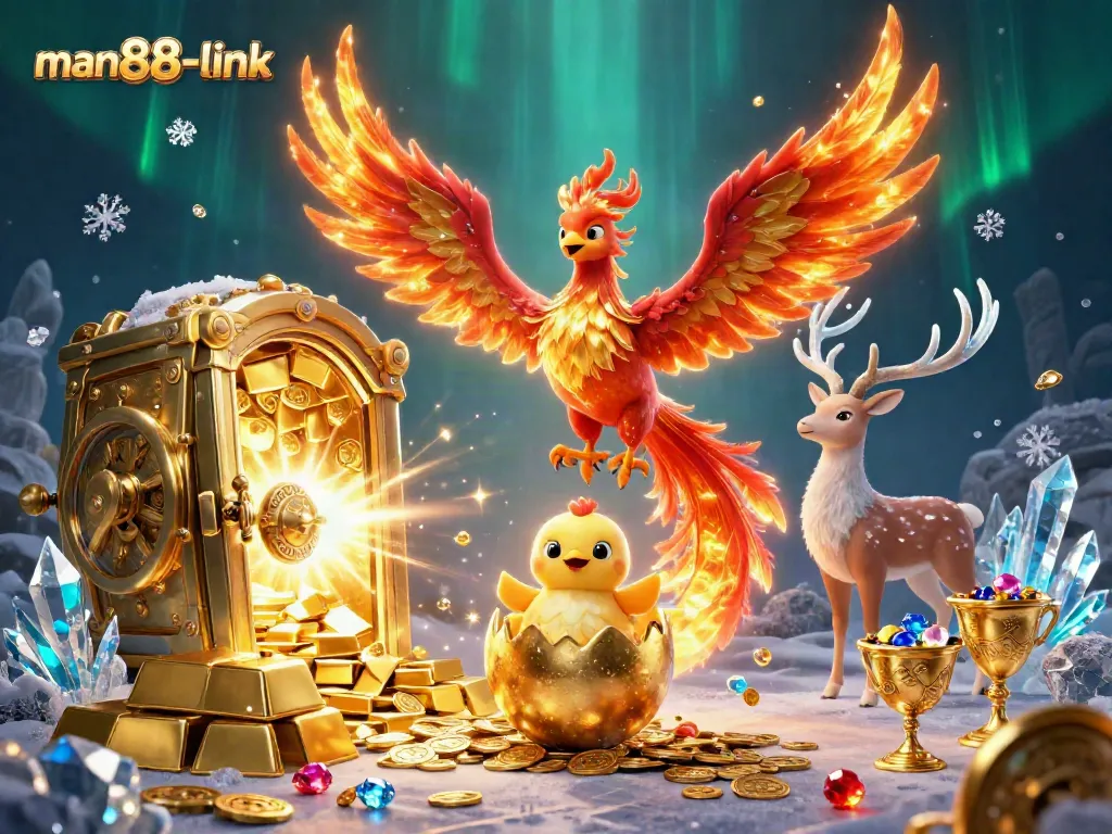 Experience the excitement of man88-link with dynamic characters and treasure in a vibrant casino scene.