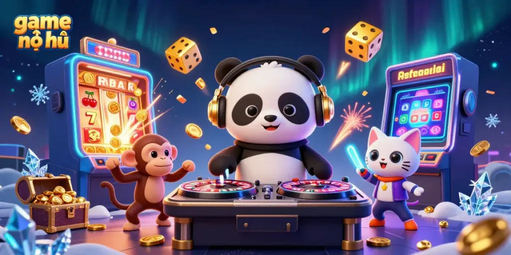 Experience exhilarating game nổ hũ action with vibrant characters and jackpot excitement in this dynamic 3D illustration.