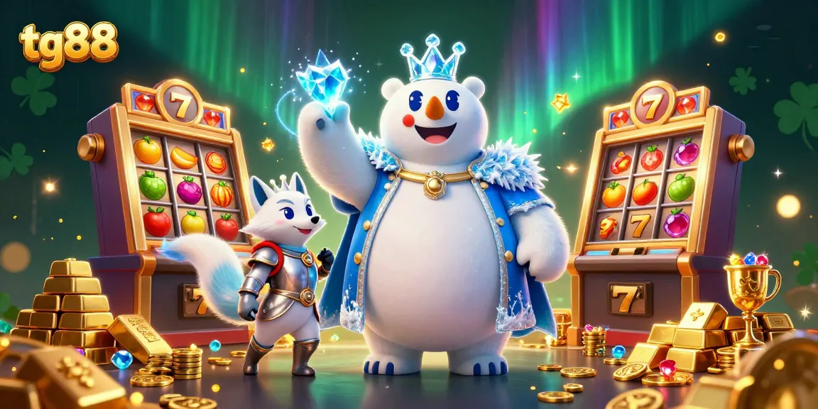 Win big with tg88 as the ice king and snow fox explore a vibrant casino world filled with slots.