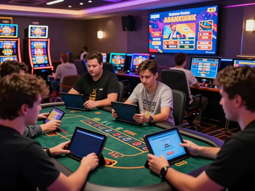 Sunwin players enjoying online casino games in a lively digital environment.