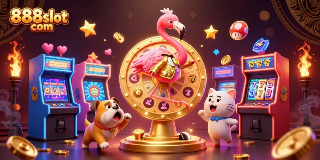 Spin the prize wheel at 888slot com with excitement as colorful casino elements create a winning atmosphere.