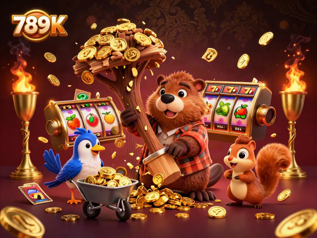 Experience thrilling gaming with 789 K in this dynamic casino scene featuring a beaver, bird, and squirrel.