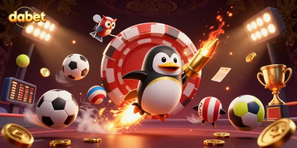 Dabet challenges players with a golden penguin racing toward a thrilling casino space station.