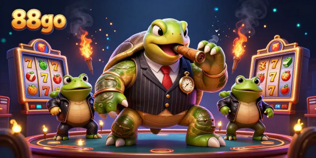 88go showcases a dynamic casino scene with a snapping turtle mobster and bullfrog enforcers.