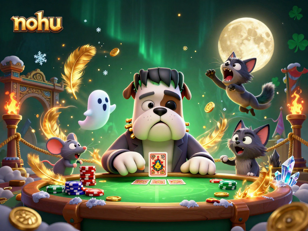 Experience nohu gaming excitement with a vivid illustration showcasing characters engaged in thrilling card play.