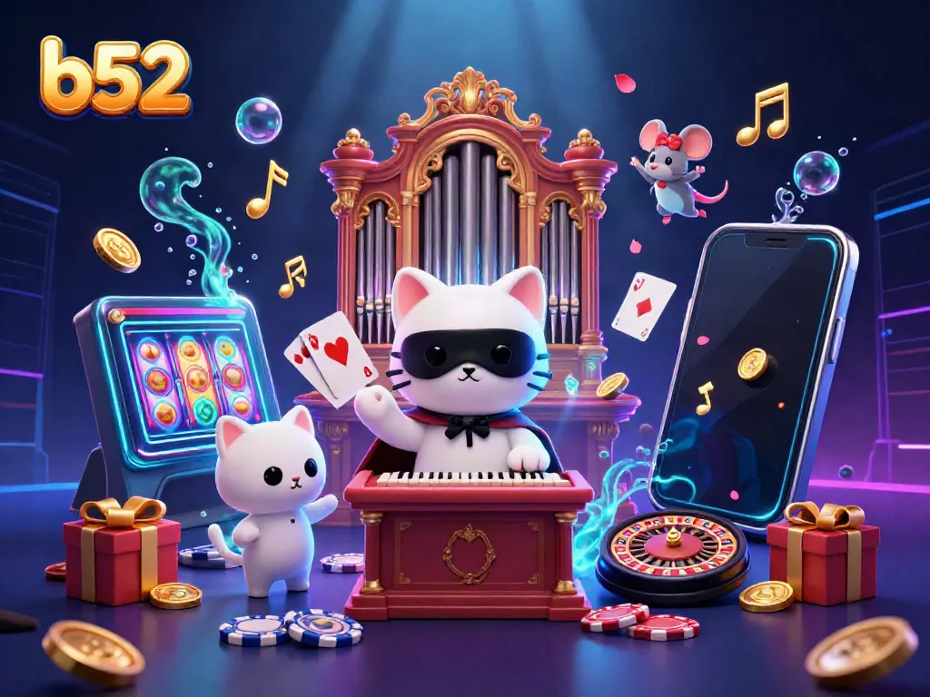 Experience the thrill of gaming with b52, featuring a playful casino scene and vibrant visuals.