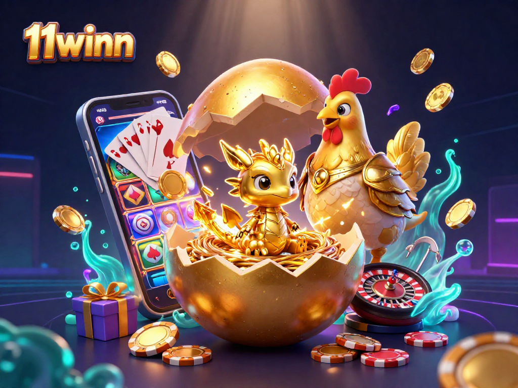 Spin to win at 11winn with a dazzling dragon guarding golden poker chips.