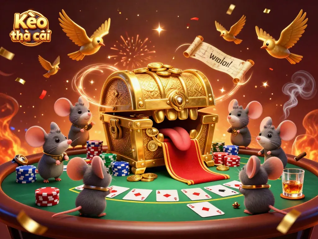Bettors explore Kèo nhà cái by interacting with dynamic poker elements and a captivating treasure chest.