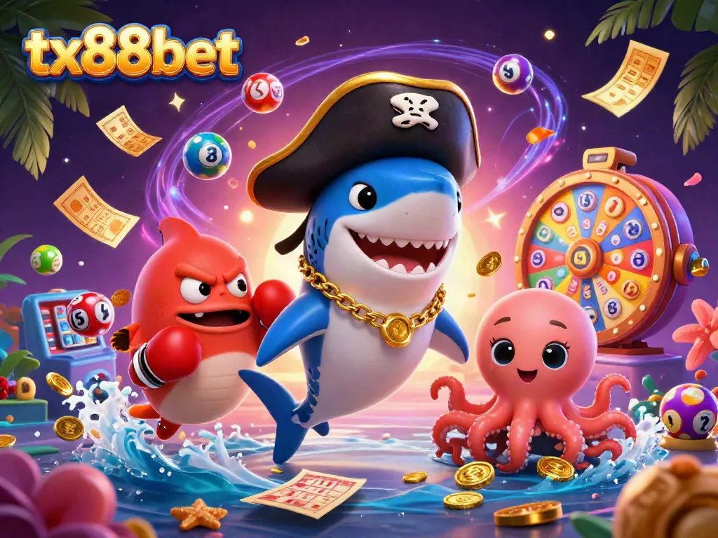 Experience thrilling games at tx88bet with dynamic lottery balls and vibrant casino characters.