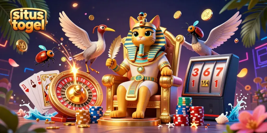 Experience the excitement of situs togel with this vibrant 3D casino scene full of golden coins and royal characters.