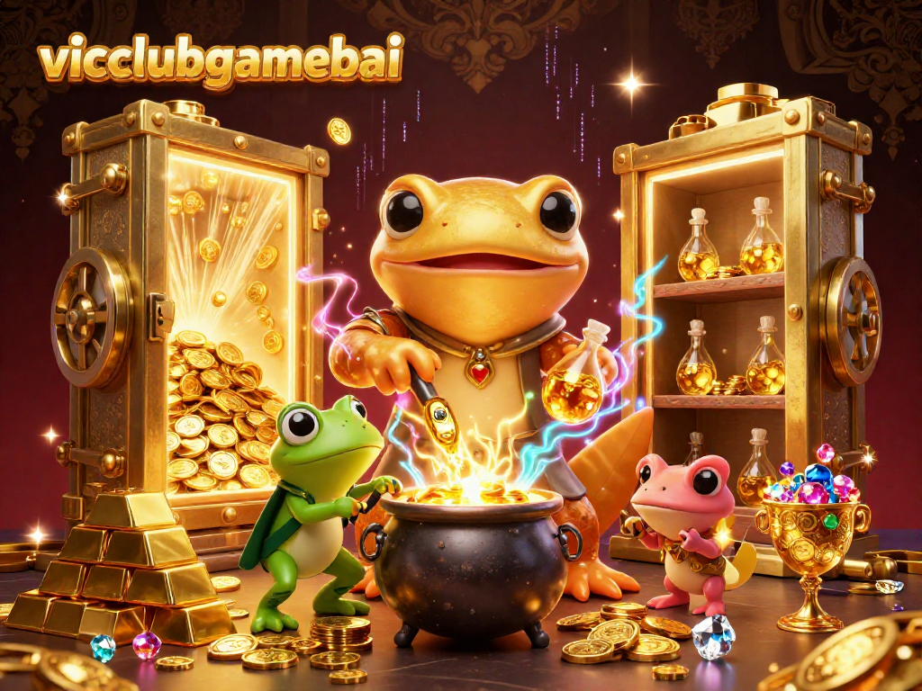 Experience the allure of vicclubgamebai as the golden alchemist transforms base metals into coins in a luxurious casino setting.