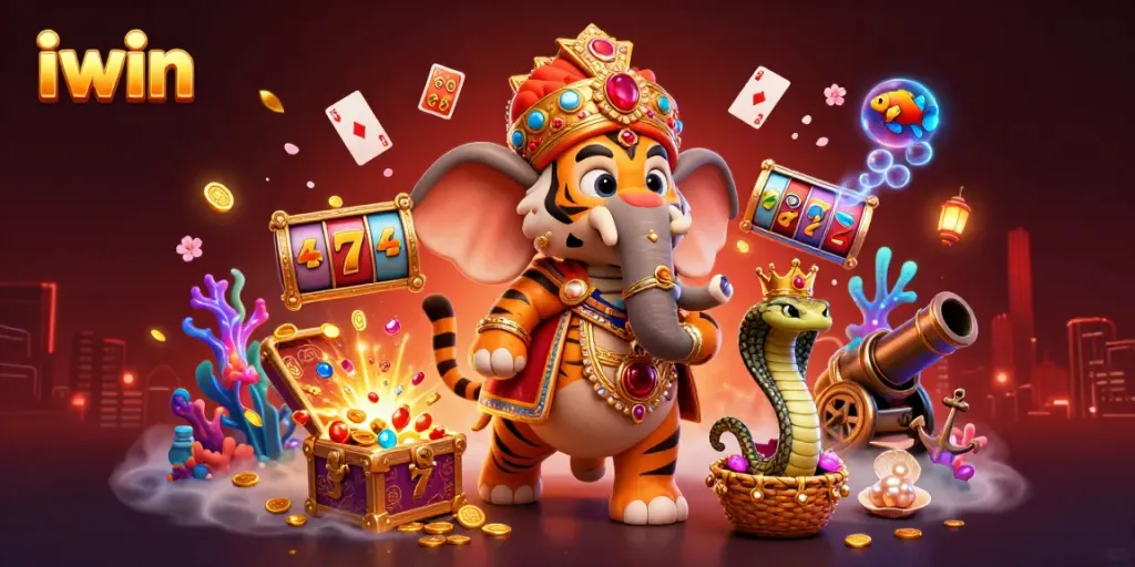 Engage in thrilling gaming experiences with IWIN's dynamic online casino featuring vibrant elements.