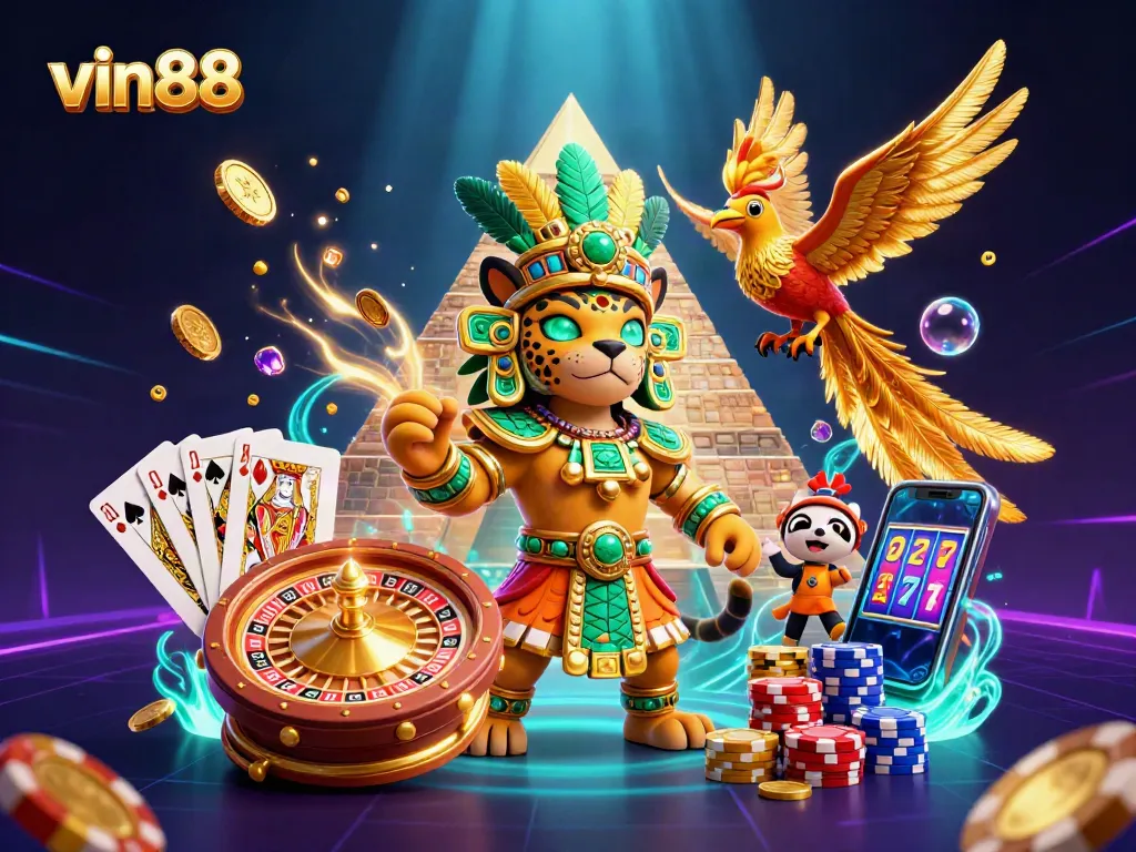 Experience the excitement of vin88 with a vibrant 3D casino scene showcasing immersive gaming elements.
