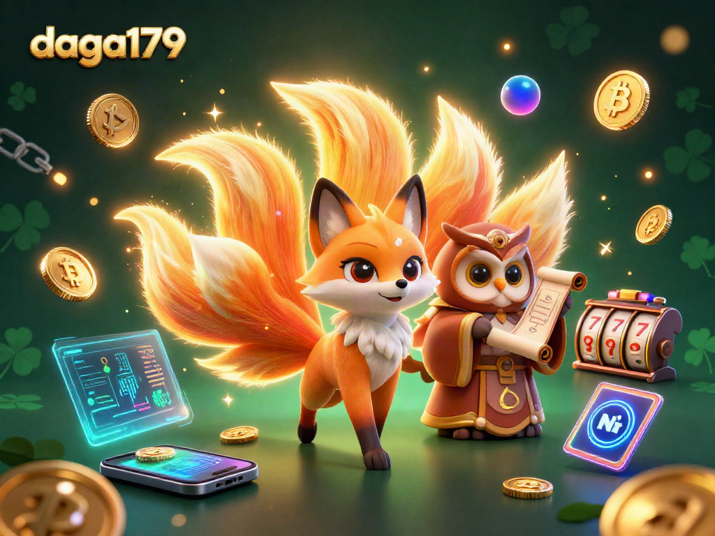 Experience thrilling gameplay with daga179’s vibrant 3D casino spirit scene featuring crypto coins and slot elements.