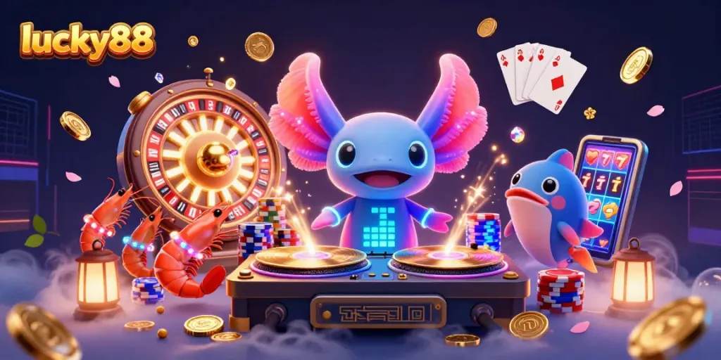 Experience the excitement of lucky88 with vibrant casino elements and animated characters, showcasing dynamic gameplay.
