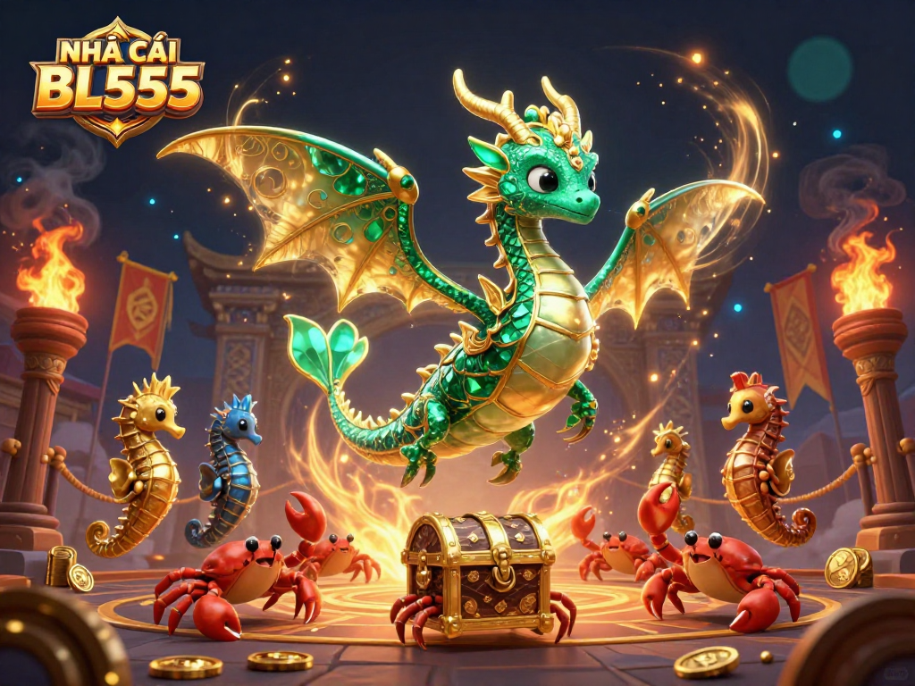 Experience the thrill of NHÀ CÁI BL555 with dynamic fantasy elements celebrating gaming adventures.